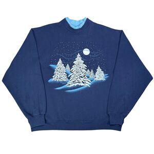 Vintage 90s Design Pointe Winter Snowy Forest Crewneck Sweatshirt XXL Made USA